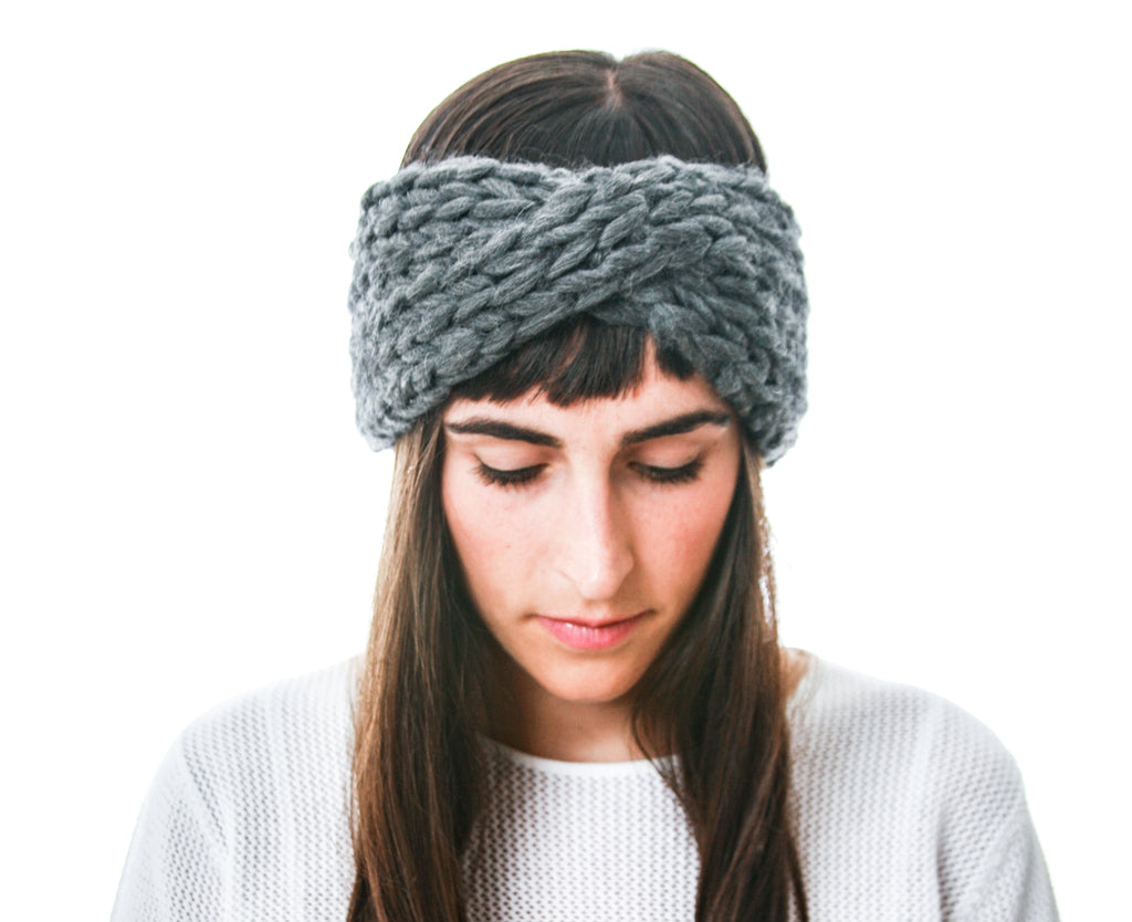 Arctic Cross Headband, Slate Gray Knit Headband in Chunky Merino Wool