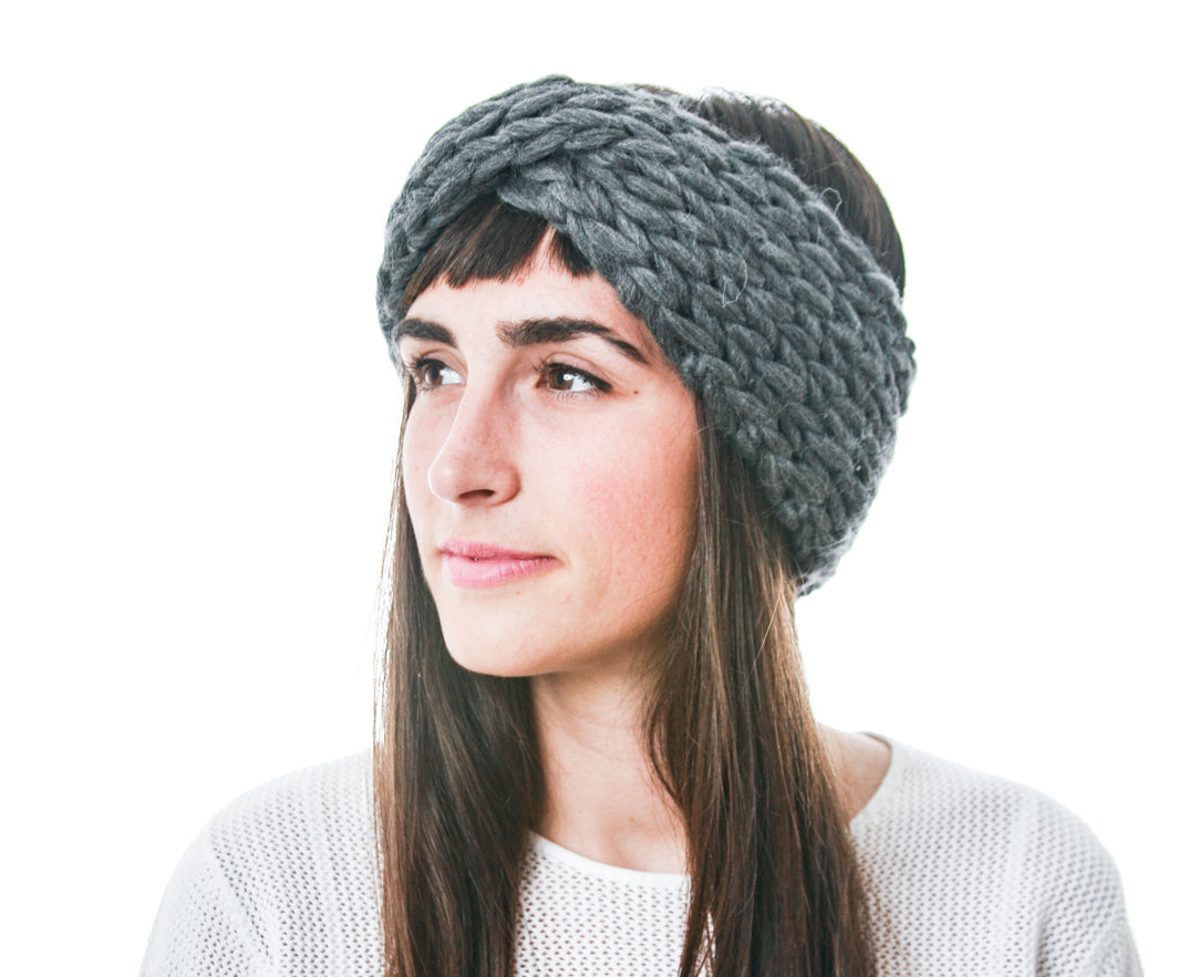 Arctic Cross Headband, Slate Gray Knit Headband in Chunky Merino Wool