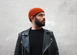 Men's Merino Beanie in Rust, hand knit with Merino wool in Canada