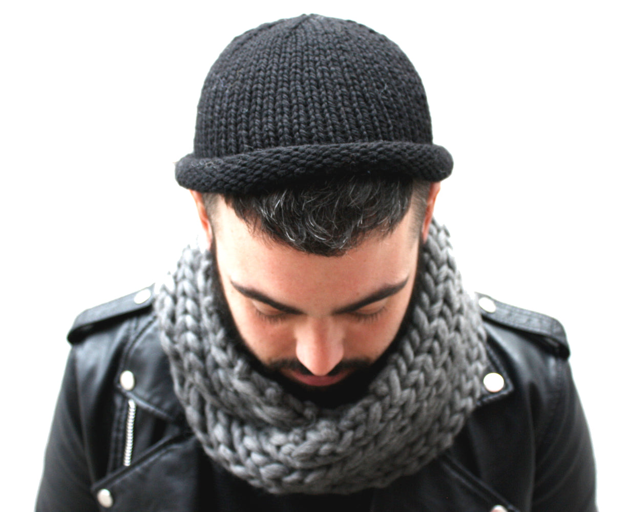 Arctic Tundra Cowl in Black, hand knit in Canada