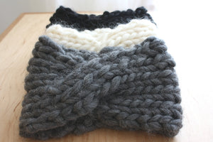 Arctic Cross Headband, Slate Gray Knit Headband in Chunky Merino Wool